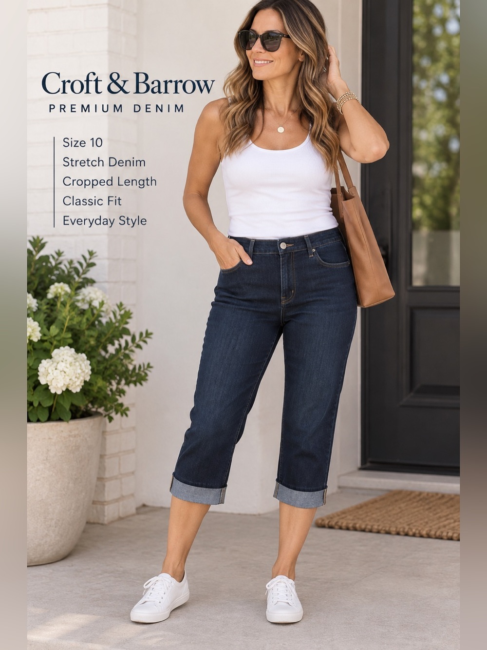 Croft & Barrow Premium Denim Capri Jeans Size 10 Dark Wash Stretch Cuffed crop